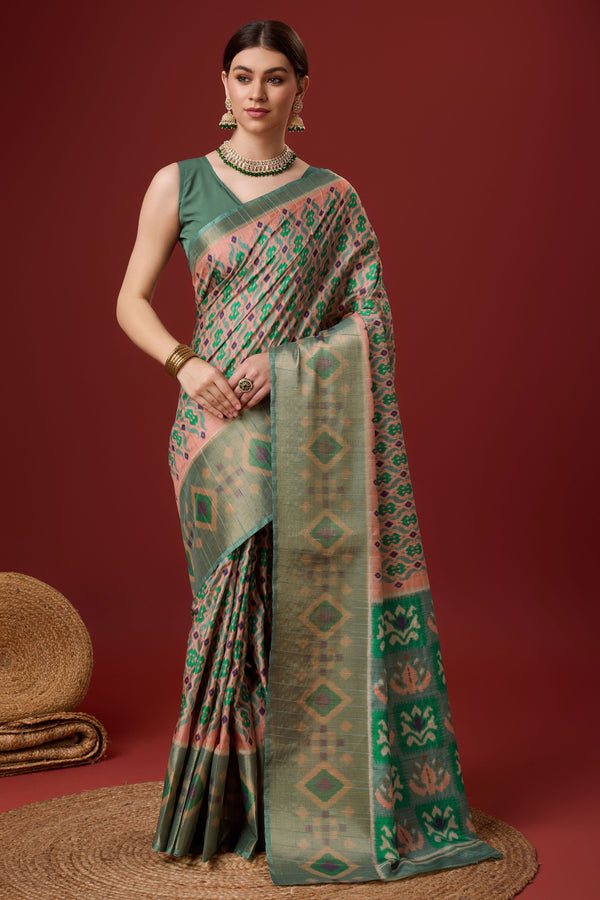 Peach Printed Cotton Silk Saree