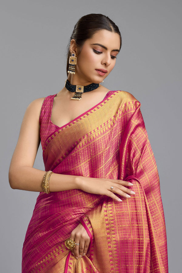 Pink Brocade Silk Saree