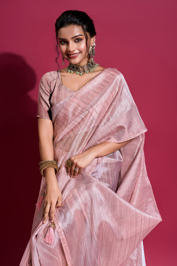 Pink Woven Organza Saree