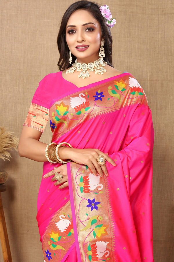 Pink Paithani Silk Saree