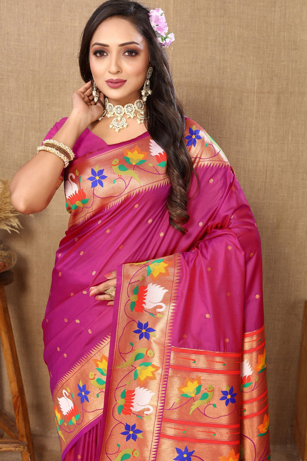 Pink Paithani Silk Saree