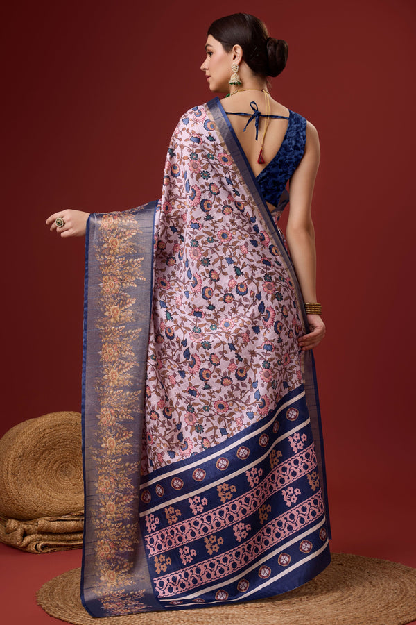 Pink Printed Cotton Silk Saree