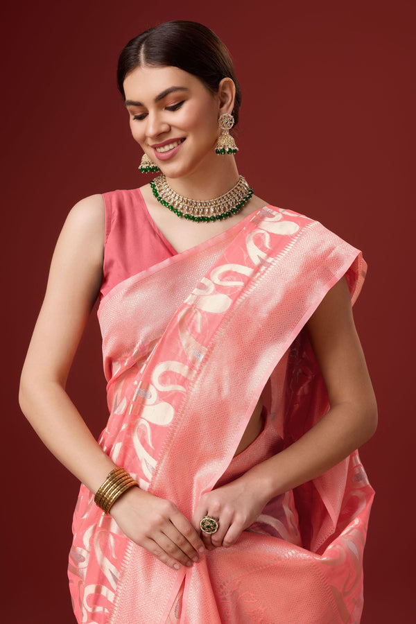 Pink Printed Cotton Silk Saree