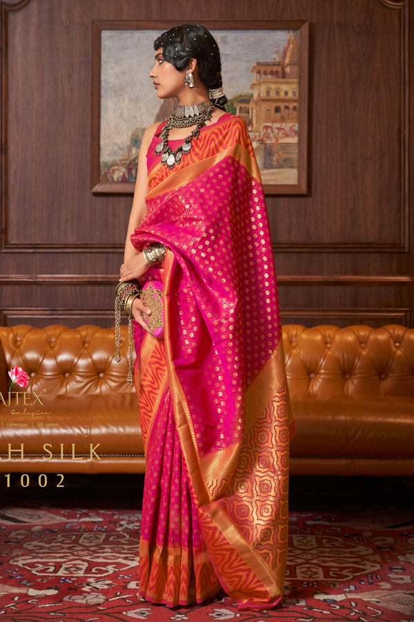 Pink Woven Silk Saree