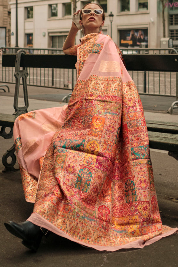 Pink Jamawar Kashmiri Saree