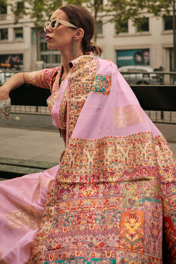 Pink Jamawar Kashmiri Saree