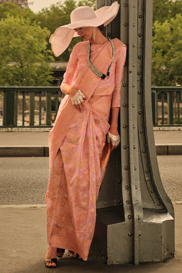 Pink Woven Organza Saree