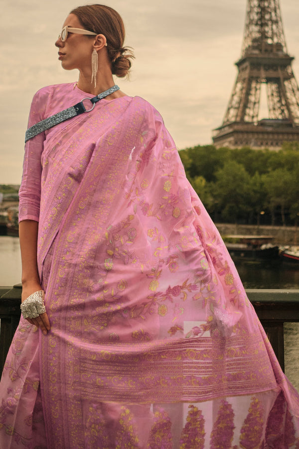 Pink Woven Organza Saree