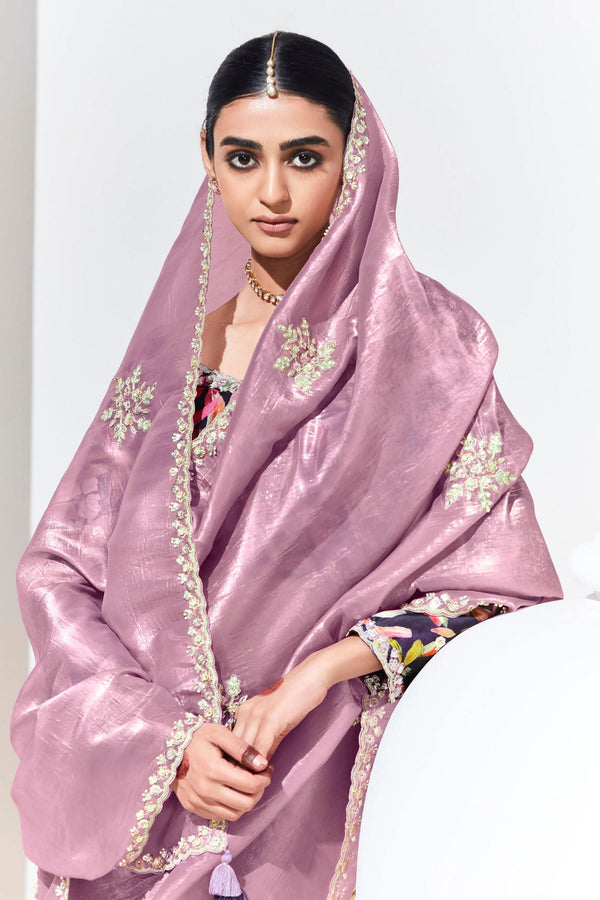 Purple Embroidered Organza Saree