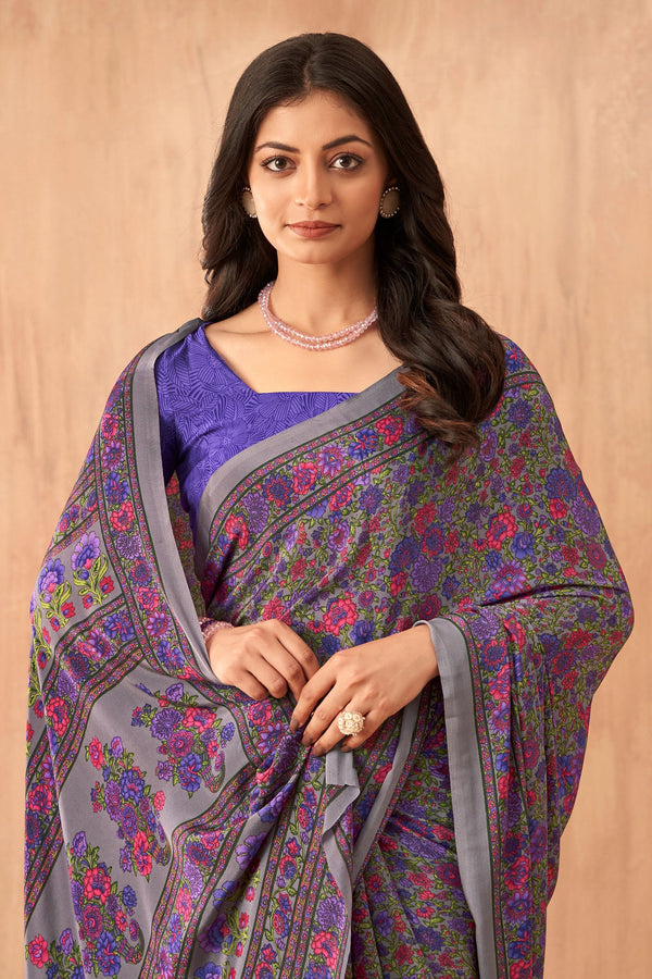 Purple Printed Crepe Saree