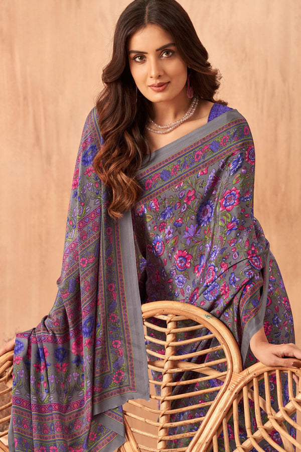 Purple Printed Crepe Saree