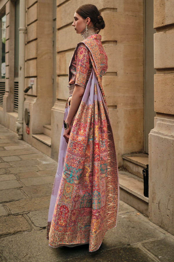 Purple Jamawar Kashmiri Saree