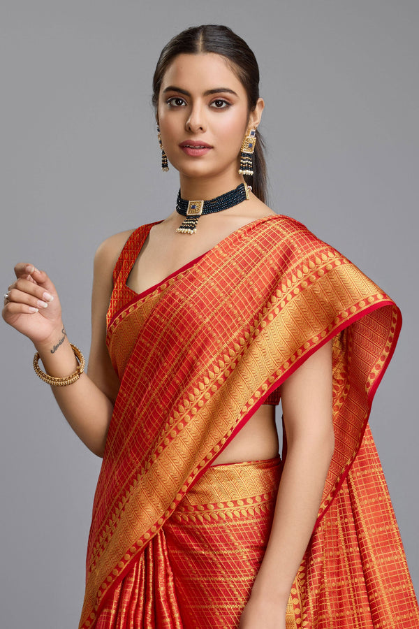 Red Brocade Silk Saree