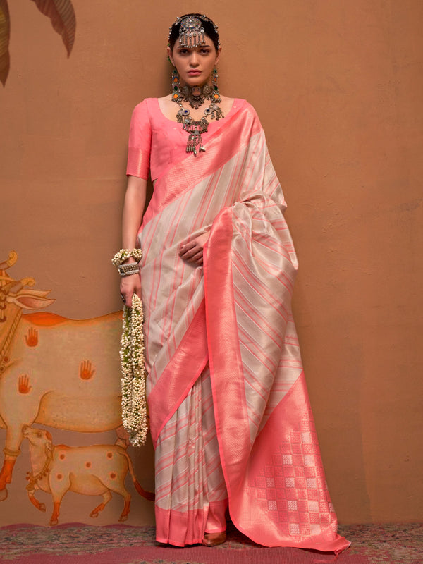 Attractive Off-White Weaving Silk Event Wear Saree With Blouse