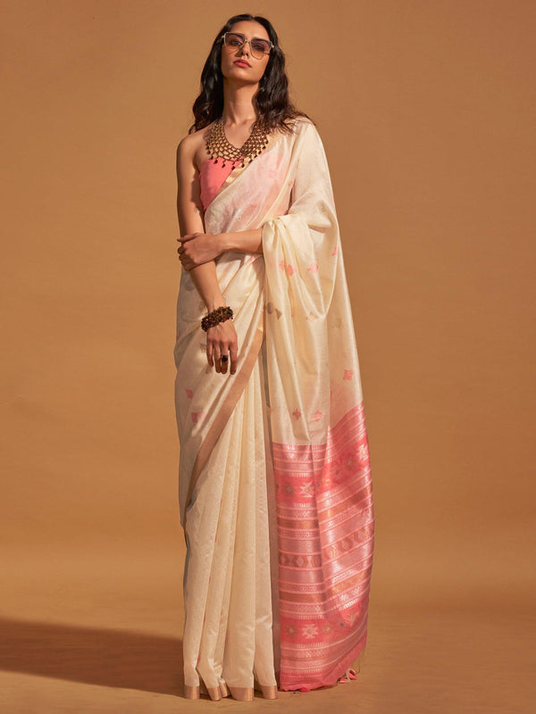 Adorable Beige Weaving Silk Traditional Saree With Blouse