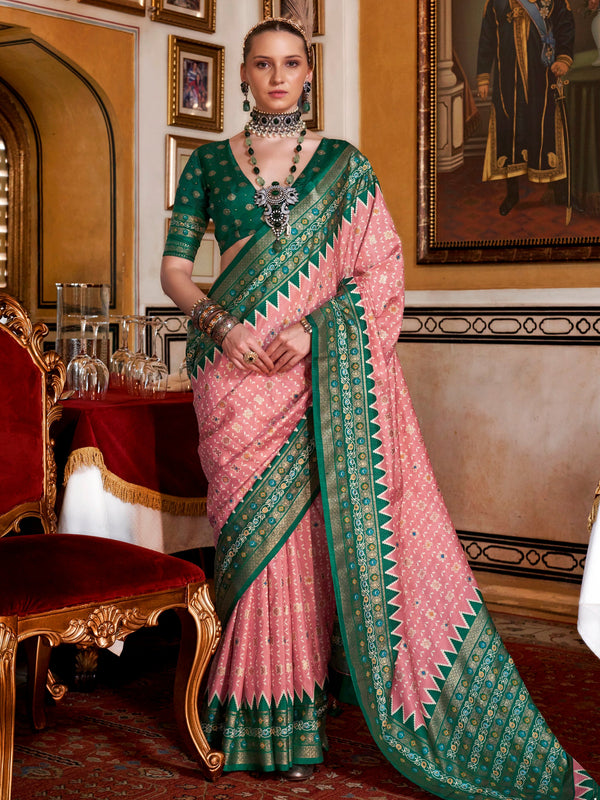 Captivating Pink Printed Silk Function Wear Saree With Blouse