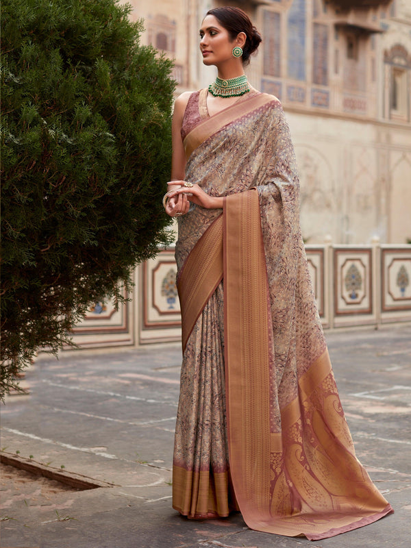 Alluring Mauve Digital Printed Tissue Silk Event Wear Saree With Blouse