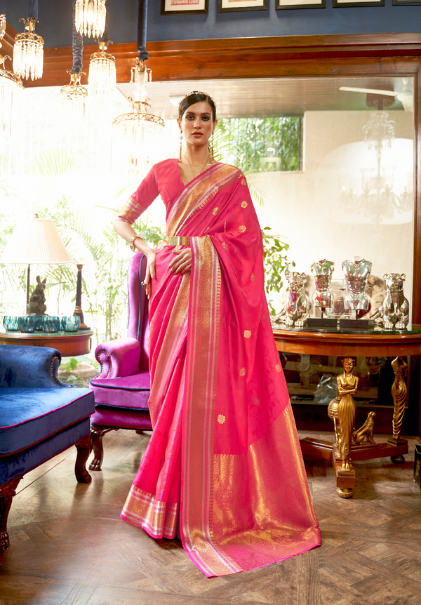 Hot Pink Kanjivaram Silk Saree