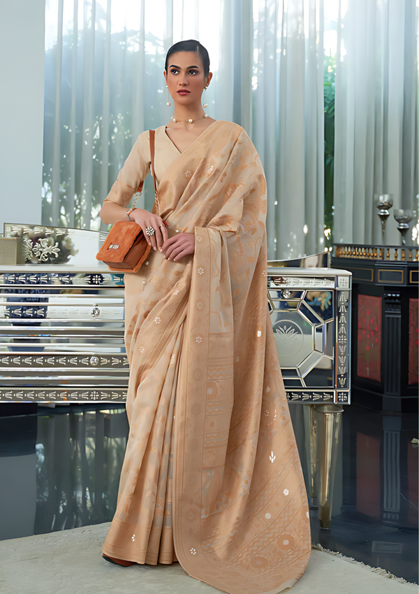 Beige Lucknowi Chickankari Saree