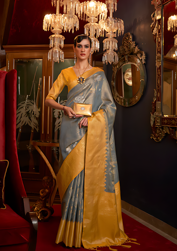 Blend Grey Banarsi Silk Saree