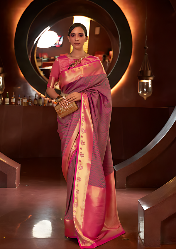 Coral Pink Kanjivaram Silk Saree