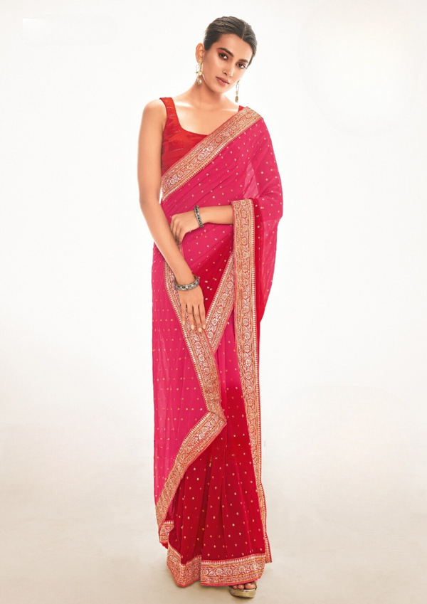 Pink- Red Woven Georgette Saree