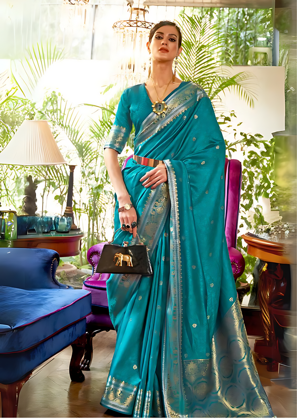 Curious Blue Kanjivaram Silk Saree