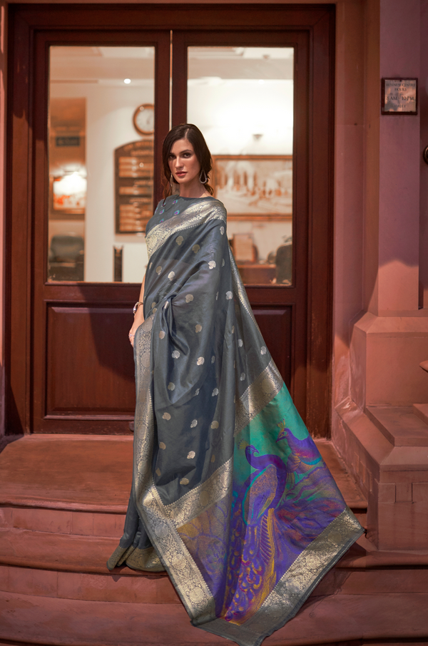 Lead Grey Banarasi Silk Saree