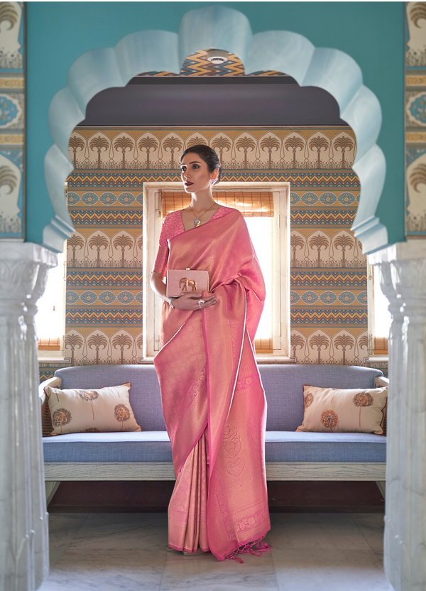 Pure Pink Kanjivaram Silk Saree