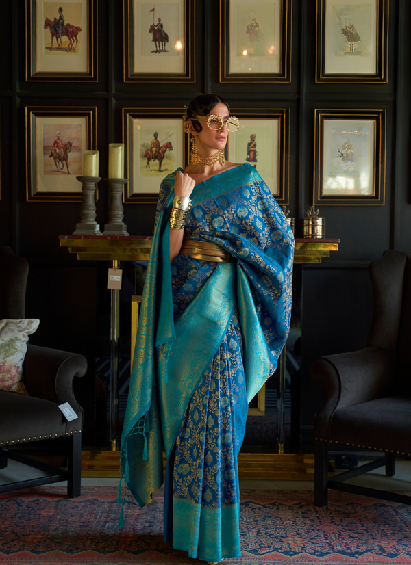 Turquoise Blue Kanjivaram Silk Saree