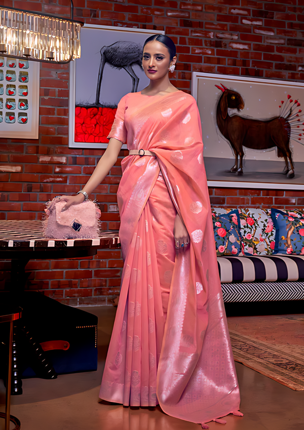 Dazzling Pink Linen Silk Saree