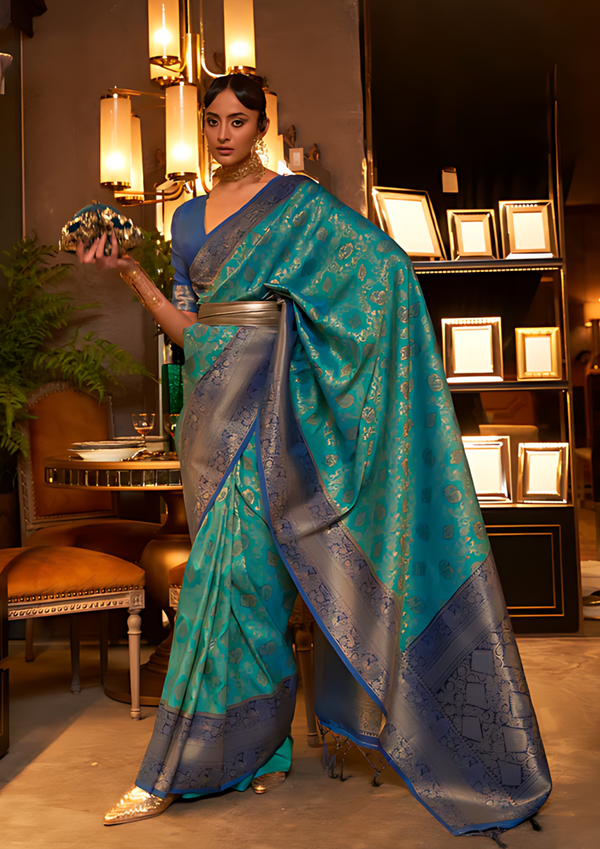 Green and Blue Kanjivaram Silk Saree