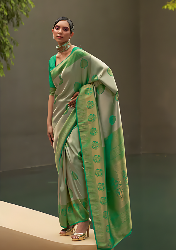 Green and Grey Two Tone Woven Silk Saree