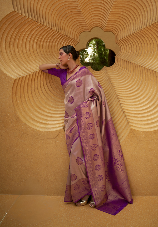 Purple and light pink Two Tone Woven Silk Saree