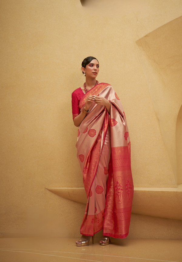 Light Red Two Tone Woven Silk Saree