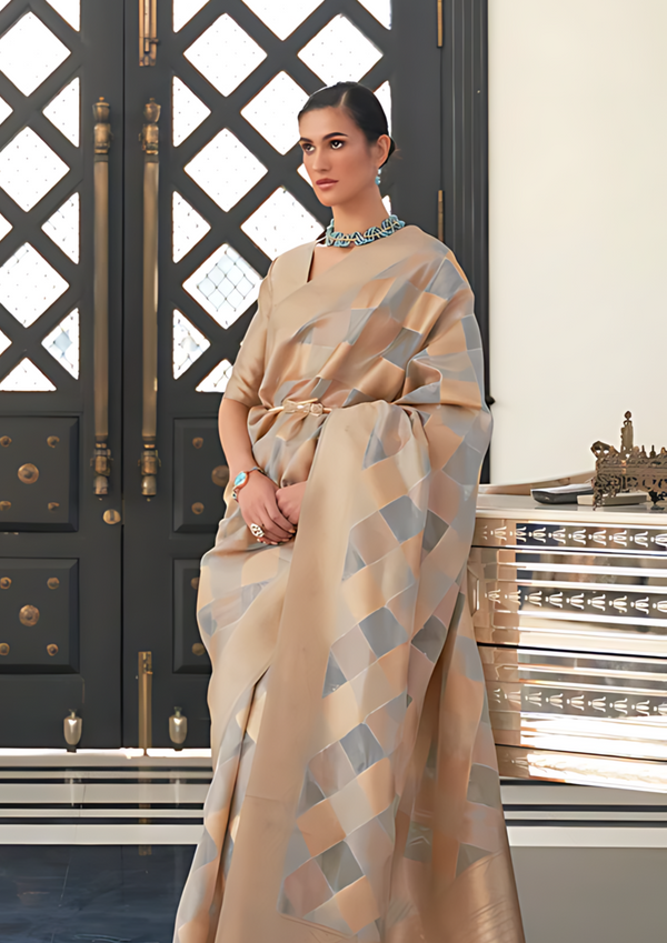 Grey golden Woven Organza Saree