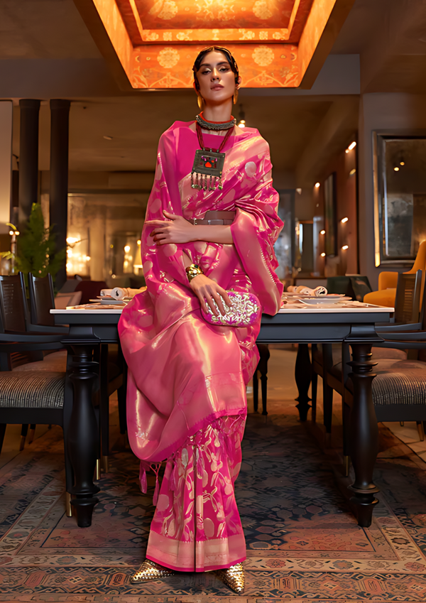 Hot Pink Banarsi Silk Saree