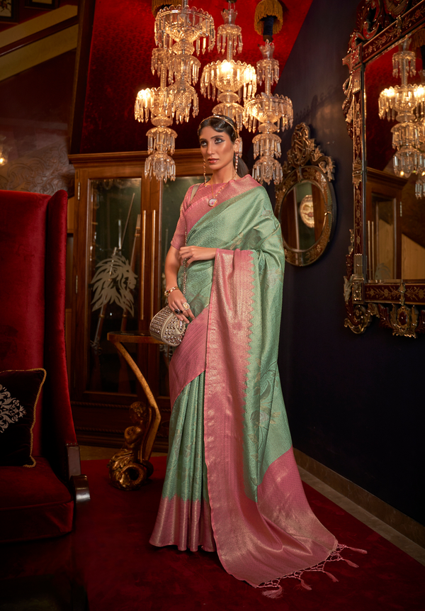 Pink and green Banarsi Silk Saree