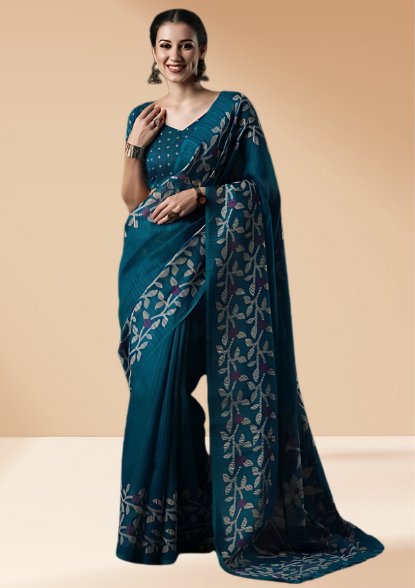 Floral Printed Block Print Saree