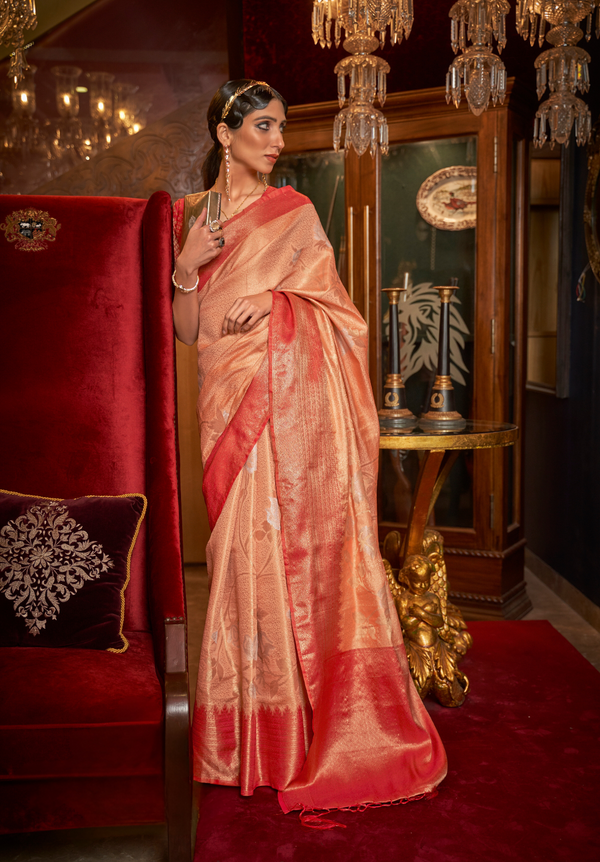 Peach Banarsi Silk Saree