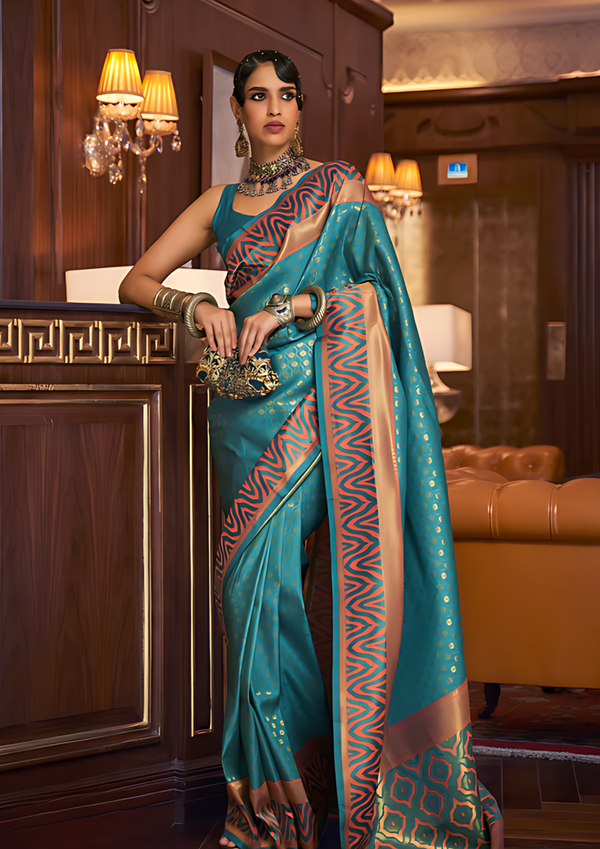 Aqua Blue Banarsi Silk Saree