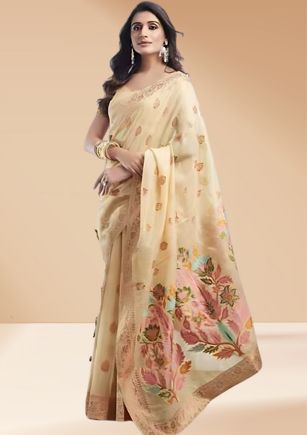 Women Floral Woven Linen Saree