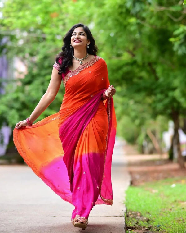 Soft chinnon silk saree