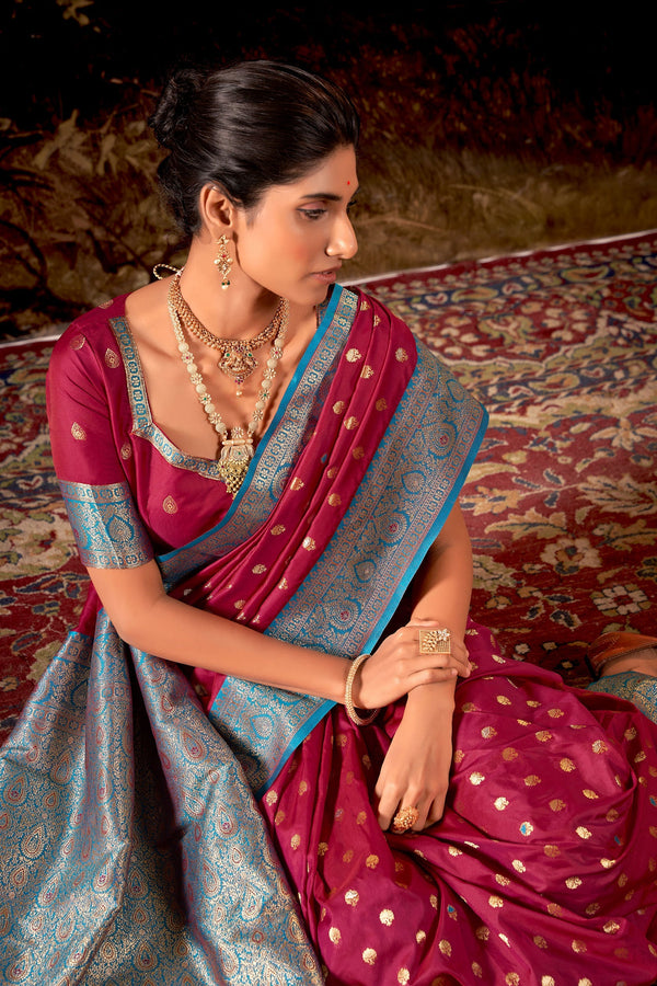 Wine Banarasi Silk Saree