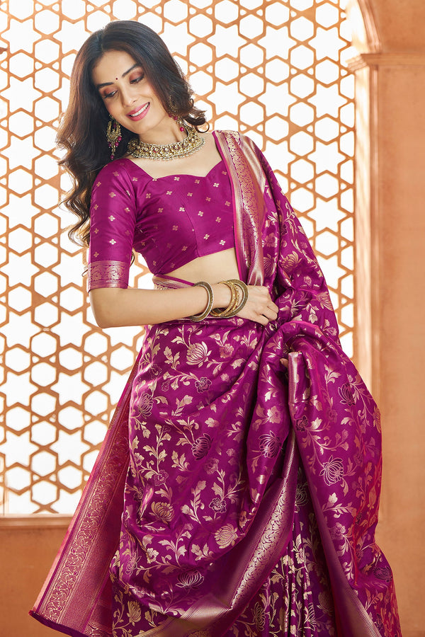 Wine Banarasi Silk Saree