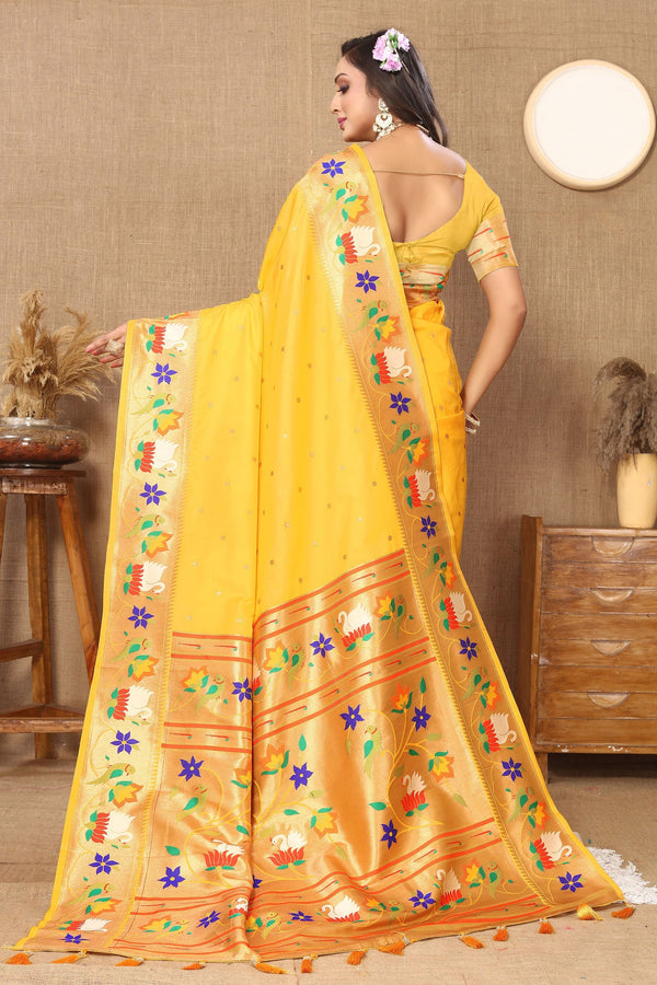 Yellow Paithani Silk Saree