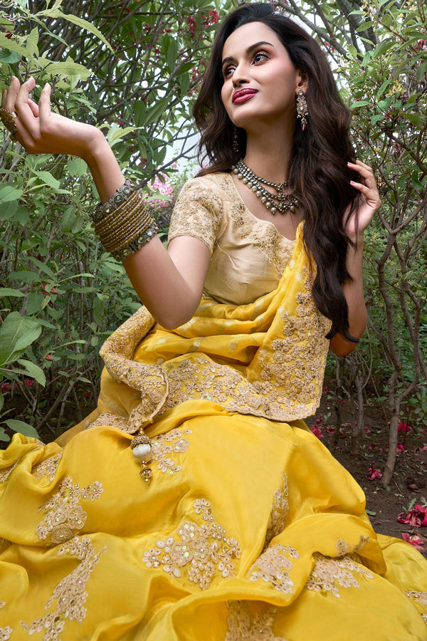 Yellow Pure Tissue Silk Saree