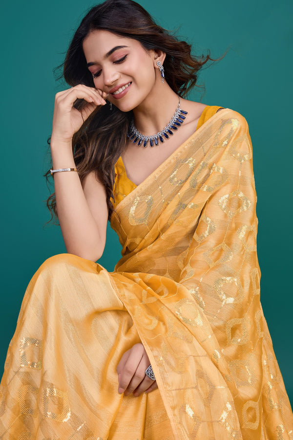 Yellow Sequin Georgette Saree