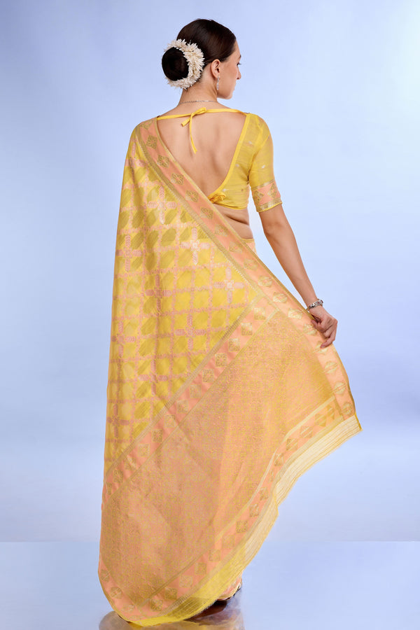 Yellow Woven Linen Saree