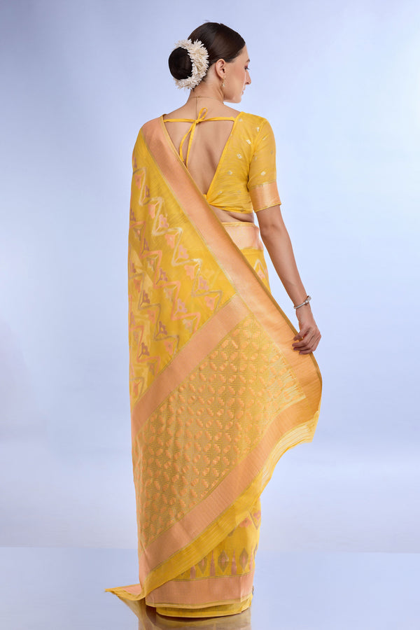 Yellow Woven Linen Saree